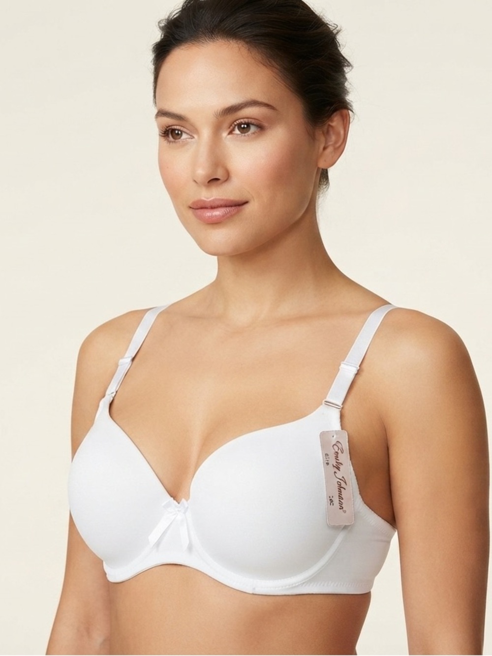 Emily Johnson White Satin Wireless Demi Bra 40D New with Tags opaque